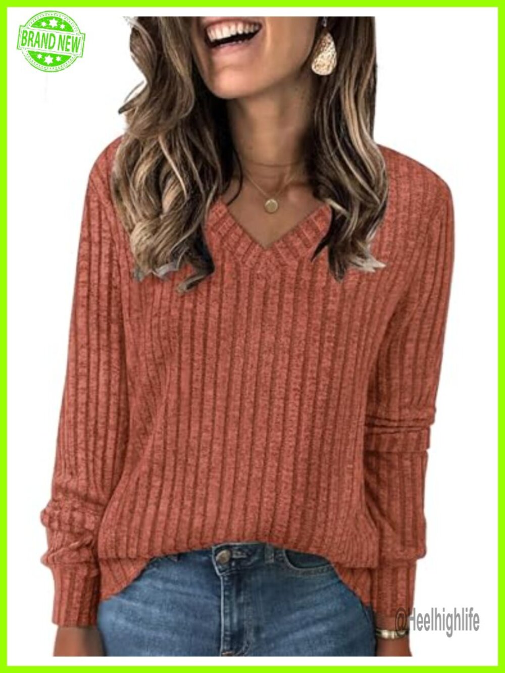 Womens V-Neck Long Sleeve Tunic Sweater Lightweight Knit Top for Fall